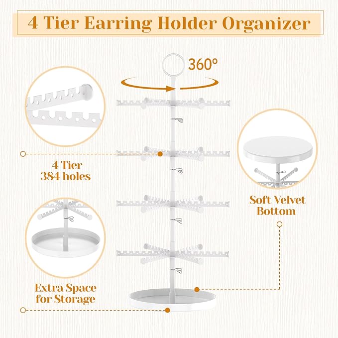 MODOWEY Rotating Earring Holder Organizer Tree Adjustable Display - Image 3