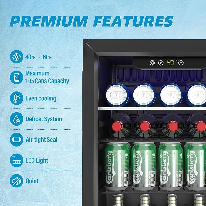 Compact Beverage Refrigerator, 95 Can/2.6 Cubic Feet Fridge - Image 7