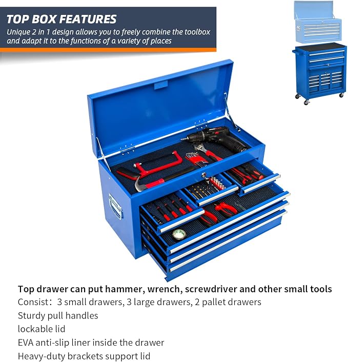 8-Drawer High Capacity Rolling Tool Chest, Removable Cabinet Storage Tool Box - Image 4