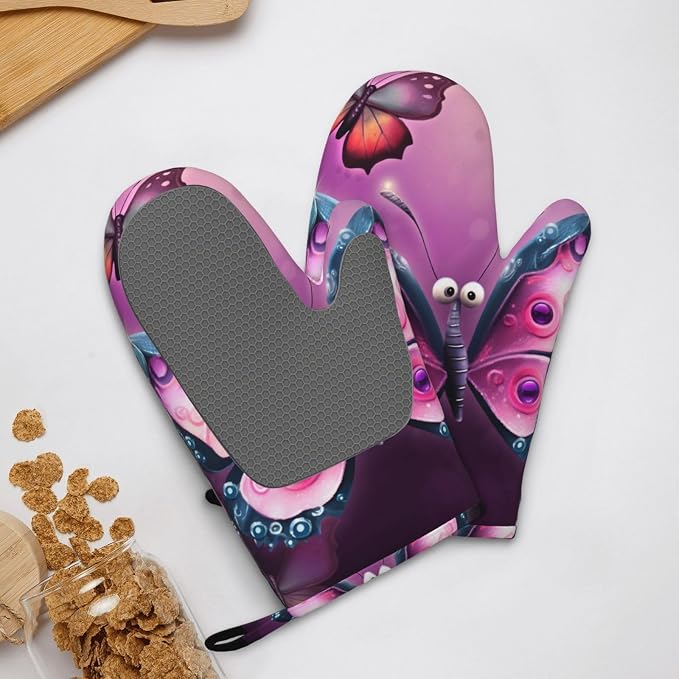Cute Butterfly Print Oven Mitts Set of 2, Heat Resistant Silicone Oven Mittens - Image 9