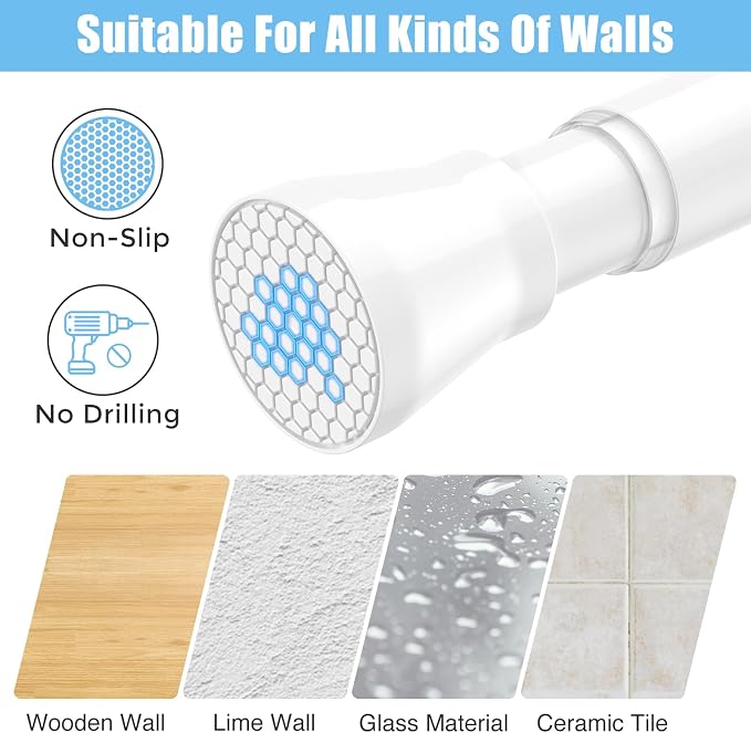 AIZESI 4PCS Shower Curtain Rod 30-64 Inch Adjustable No Drilling, Tool-Free - Image 4