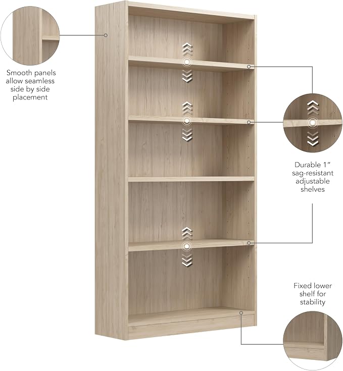 Bush Furniture Universal Tall 5 Shelf Bookcase in Natural Elm, Vertical Storage - Image 6