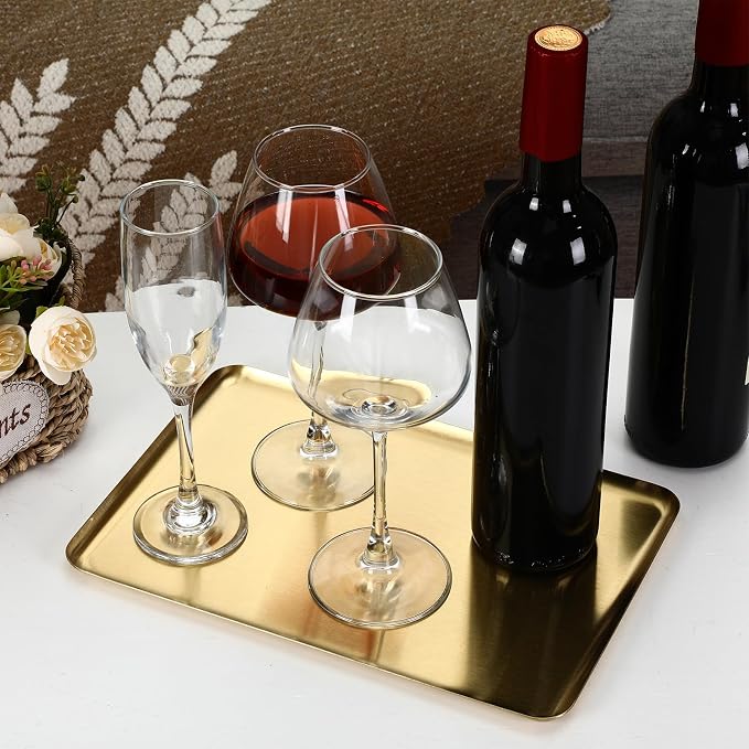 Vesici 6 Pcs Gold Metal Serving Tray Bulk Stainless Steel Rectangle Platters - Image 3