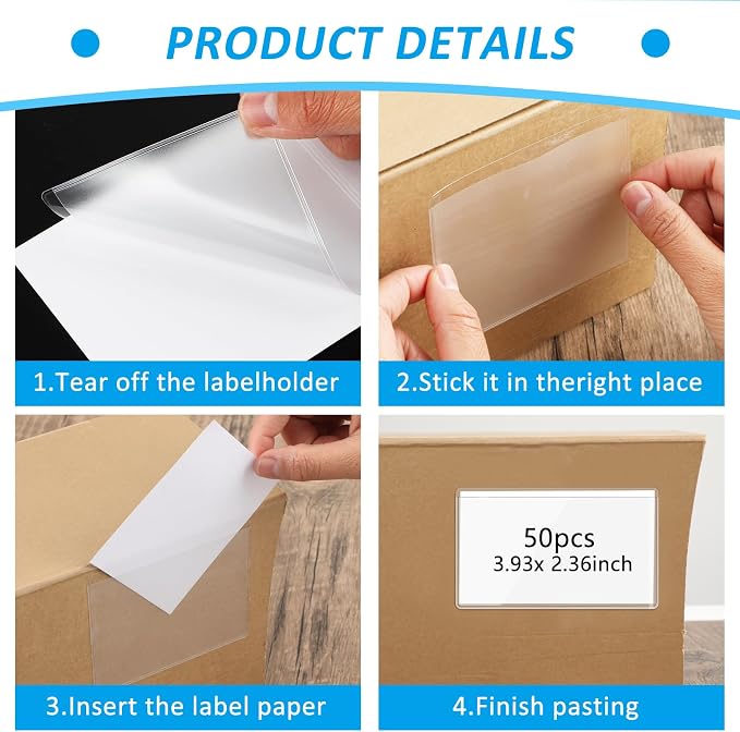 50 Pack Clear Adhesive Pockets Self Adhesive Index Card Pockets - Image 3