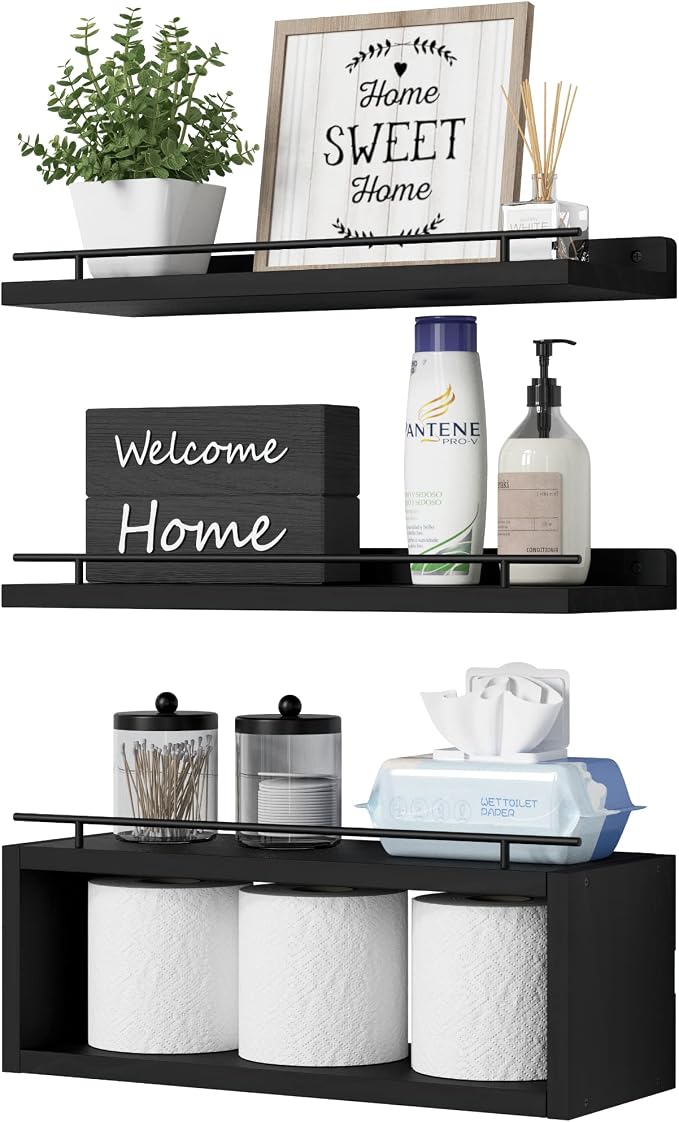 Floating Shelves for Wall with Cube Shelf, Wall Shelves with Metal Rail for by WOPITUESOfficial