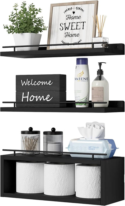 Floating Shelves for Wall with Cube Shelf, Wall Shelves with Metal Rail for by WOPITUESOfficial