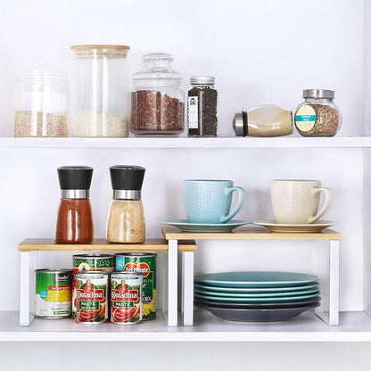 NEX Bamboo Kitchen Cabinet and Counter Shelf Organizer, Stackable & Expandable - Image 2
