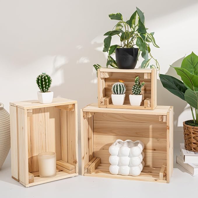 Oairse Set of 3 Rustic Wooden Storage Crates - Image 2