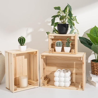 Oairse Set of 3 Rustic Wooden Storage Crates - Image 2