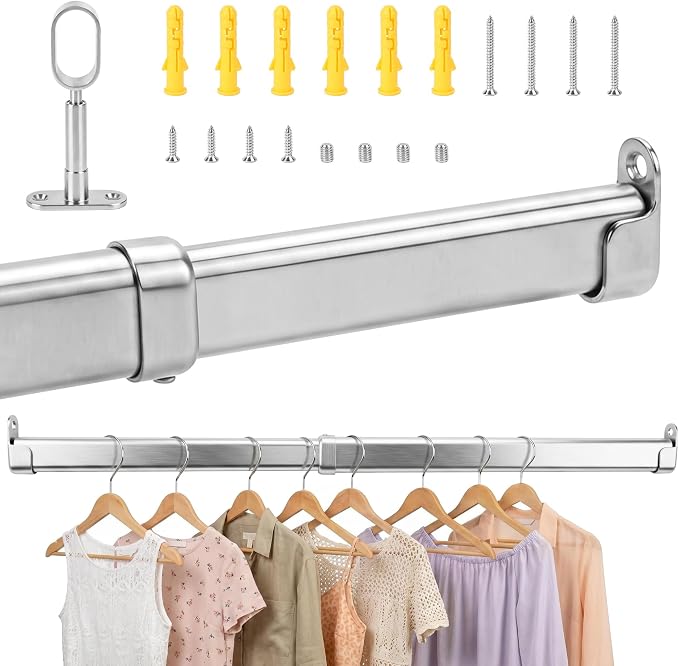Closet Rods for Hanging Clothes, 34 to 62 Inches Stepless Extendable Stainless by Unknown
