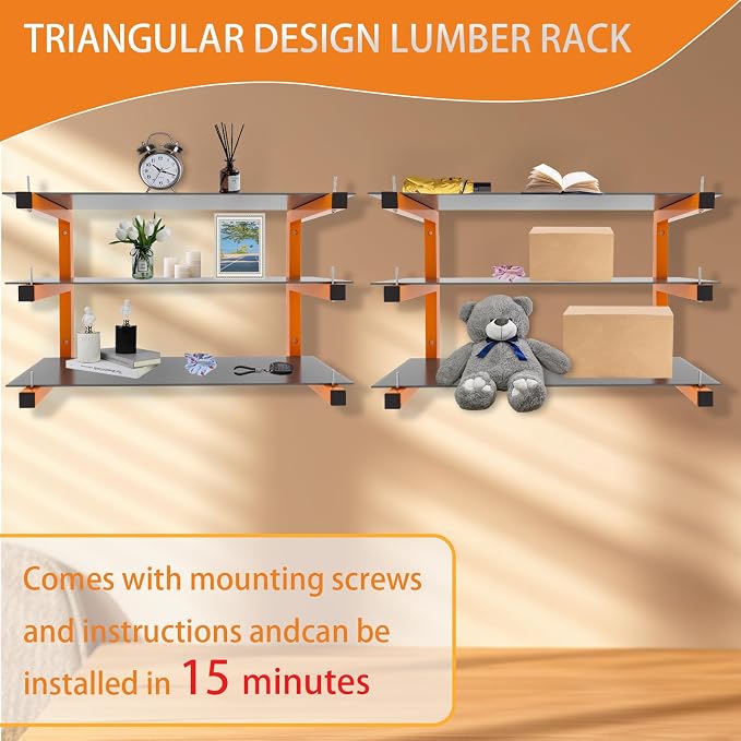 4 Pack Wall-Mounted Lumber Rack, Heavy Duty Wood Storage Racks, 6-Level System - Image 5