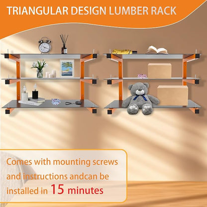 4 Pack Wall-Mounted Lumber Rack, Heavy Duty Wood Storage Racks, 6-Level System - Image 5