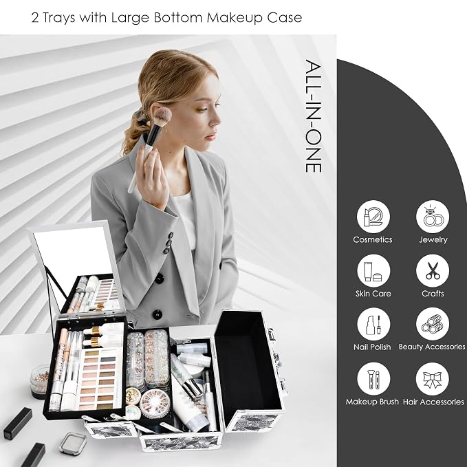 Joligrace Makeup Case Organizer Makeup Box Portable Cosmetic Train Case Hard - Image 6