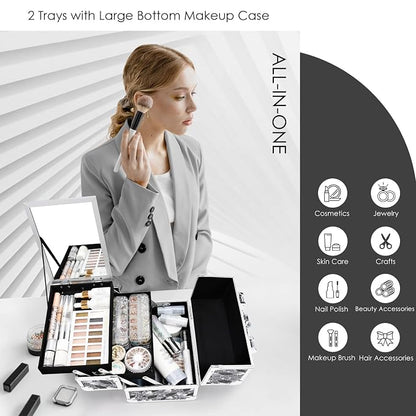Joligrace Makeup Case Organizer Makeup Box Portable Cosmetic Train Case Hard - Image 6