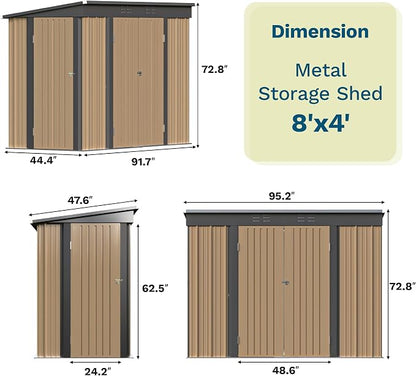 Patiowell 8x4 FT Outdoor Storage Shed, Heavy Duty Tool Metal Sheds - Image 2