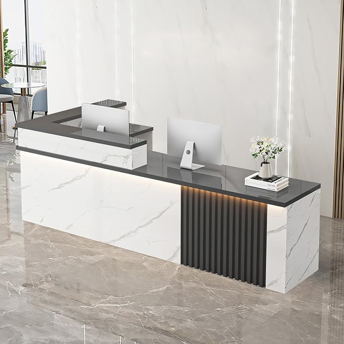 Receptionist Desk with LED Light，Wooden Salon Checkout Counter with Storage by Unknown