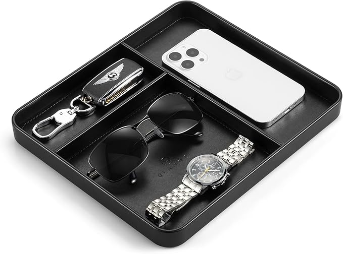 VLANDO Valet Tray, PU Leather Nightstand Organizer by VLANDO