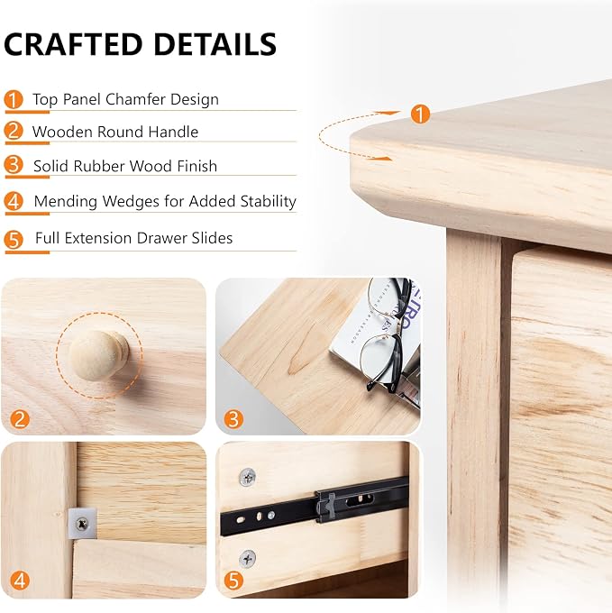 VINGLI Unfinished Natural Solid Wood Floating Nightstand - Image 7