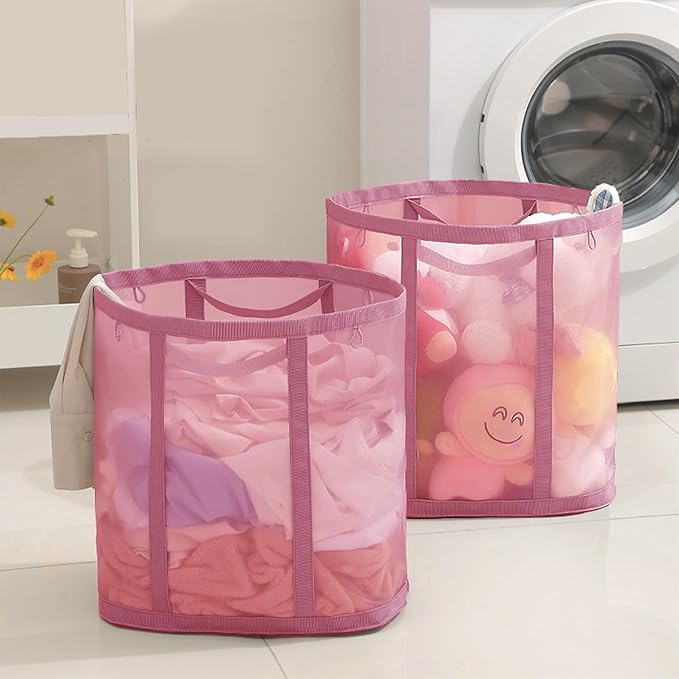 Mesh Bag with Handles, Collapsible Laundry Basket, Foldable Laundry Bag - Image 3