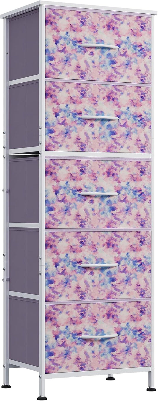 WLIVE Tall Dresser for Bedroom, 5 Drawer Dresser, Tie-Dye | 5 vertical fabric by WLIVE