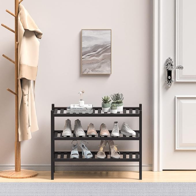 3 Tier Bamboo Shoe Rack for Entryway, Small Wood Shoe Shelf Storage Organizer - Image 2