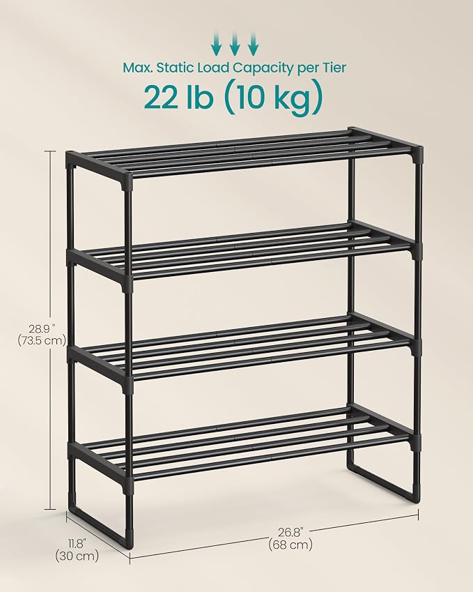 SONGMICS Shoe Rack, 4-Tier Shoe Organizer, Metal Storage Shelf, Upright or - Image 2