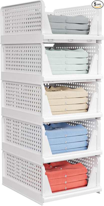 5 Pack Stackable Closet Storage Basket by shoeboxesanddeskorganizers