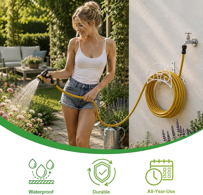 Metal Garden Hose Holder Wall Mounted Water White Hose Holder - Image 5