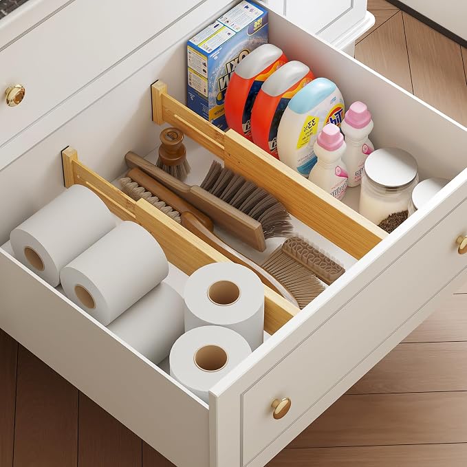 BAMEOS Bamboo Expandable Drawer Dividers – Fits 13.3"–19" Drawers, Prevents - Image 5
