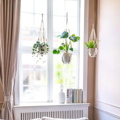 Mkono Macrame Plant Hanger Indoor 35 Inch Hanging Planter Basket Ivory 1Pc | - Image 4
