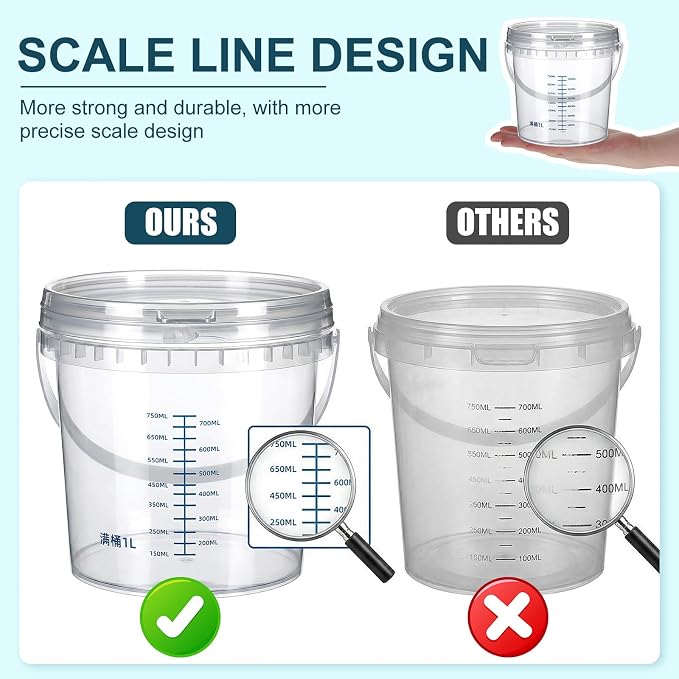 Small Bucket with Lid, 0.3gal PP Clear Bucket with Graduated Pail Measuring - Image 4