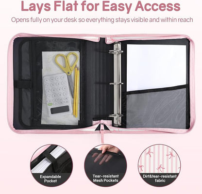 SUNEE Zippered Binder Bag with Handle, 2-Inch 3-Ring O-Ring, 500-Sheet Capacity - Image 4