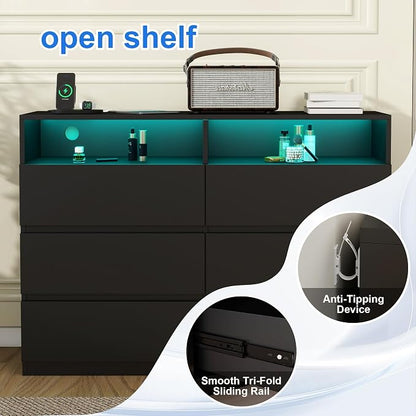 Vipbear 47.2" Black Dresser 6 Drawer - Image 7
