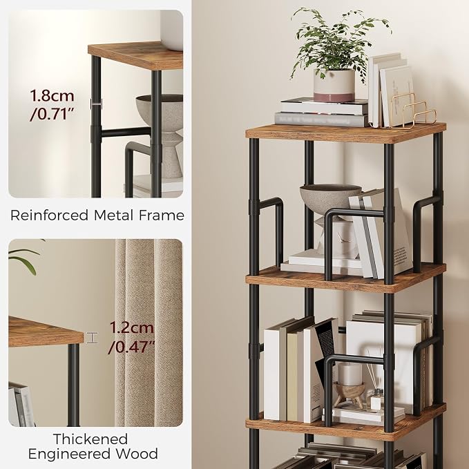 MAHANCRIS 3-Tier Rotating Bookshelf, Freestanding Corner Bookshelf, 360° - Image 7