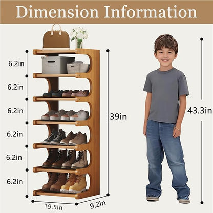 7-Tier Vertical Shoe Rack, Bamboo Free Standing Shoe Rack Shelf, Shoe Storage - Image 2