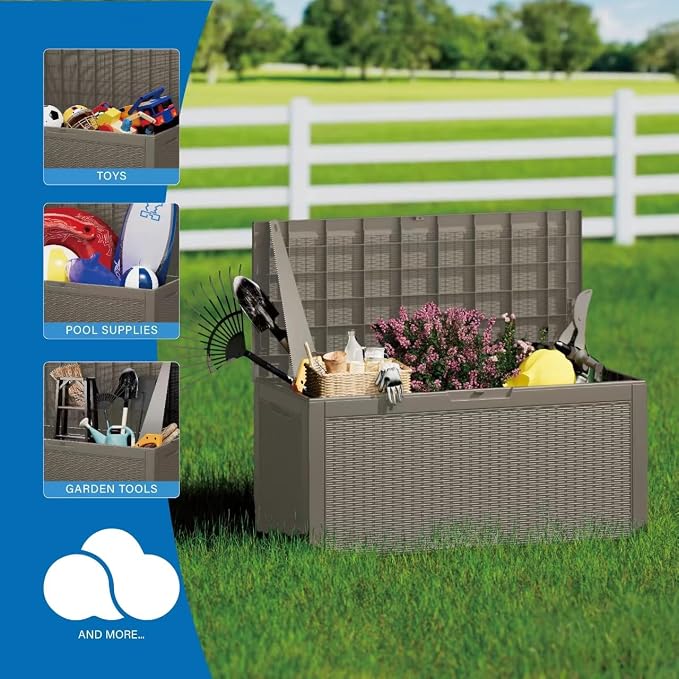 100 Gallon Deck Box, Resin Outdoor Indoor Waterproof Storage Box, Lockable - Image 6