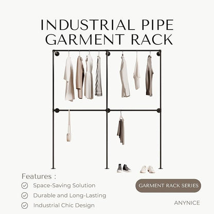 Industrial Pipe Clothing Rack, Heavy Duty Wall Mounted Clothes Rack, Retail - Image 2