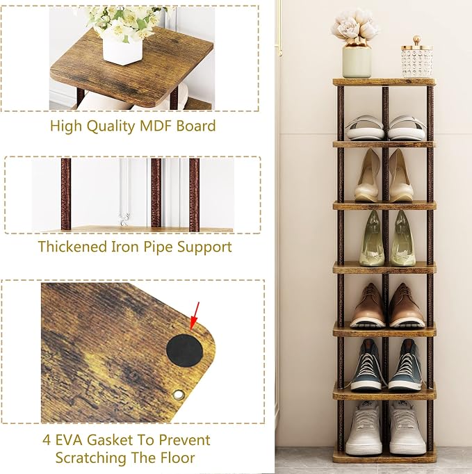 SORCEDAS Shoe Rack Vertical Shoe Shelf Narrow Tall Storage - Image 6
