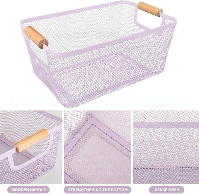 AJIODA Metal Mesh Steel Basket, Medium Wire Storage Organizer Basket - Image 3