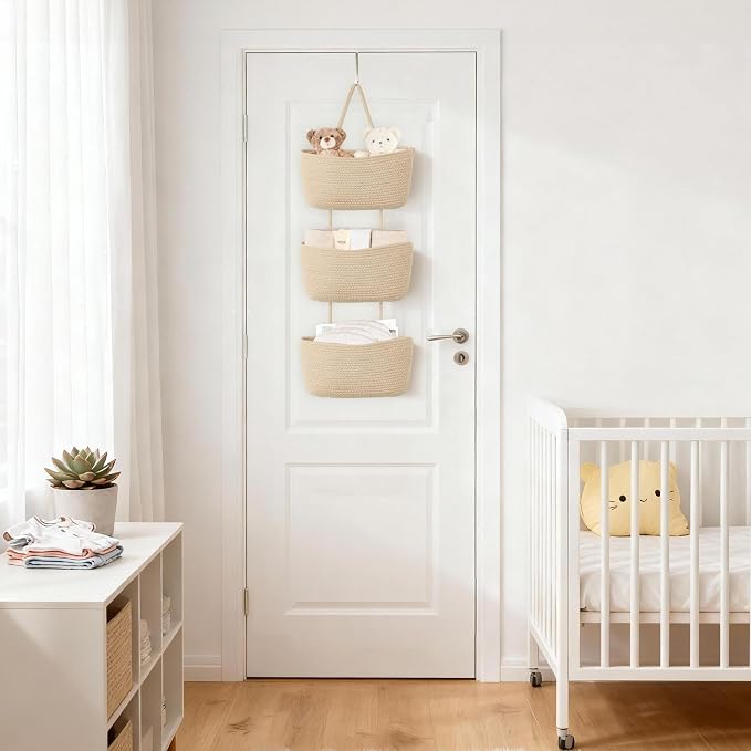 Dahey Over The Door Hanging Basket Storage 3-Tier Woven Wall Basket, Jute | - Image 6