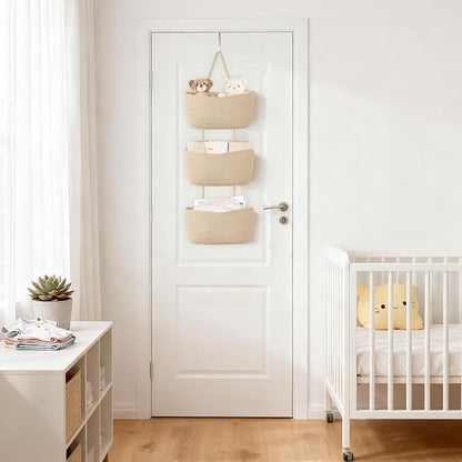 Dahey Over The Door Hanging Basket Storage 3-Tier Woven Wall Basket, Jute | - Image 6