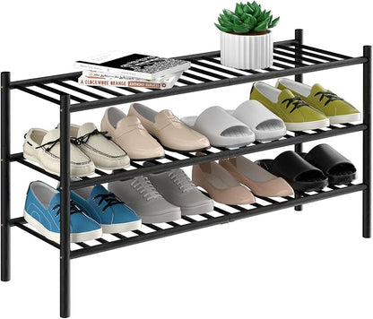 3-Tier Bamboo Long Shoe Rack, Free Standing Wood Shoe Shelf Storage Organizer by ROMGUAR+CRAFT