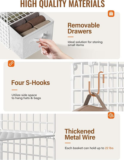 Closet Hanging Organizer with Drawers, 6 Tier Metal Closet Organizers and - Image 3