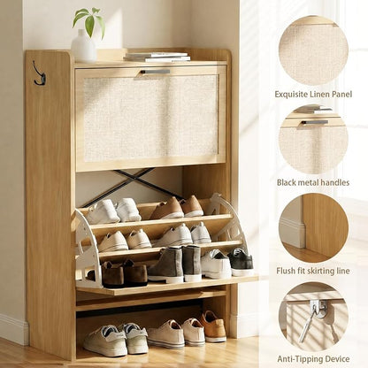 Shoe Storage Cabinet for Entryway, 2 Flip Drawers - Image 3