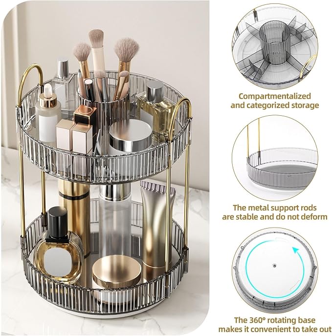 360° Rotating Makeup Organizer, Large-Capacity Skincare Make Up Storage 2 Tier - Image 4