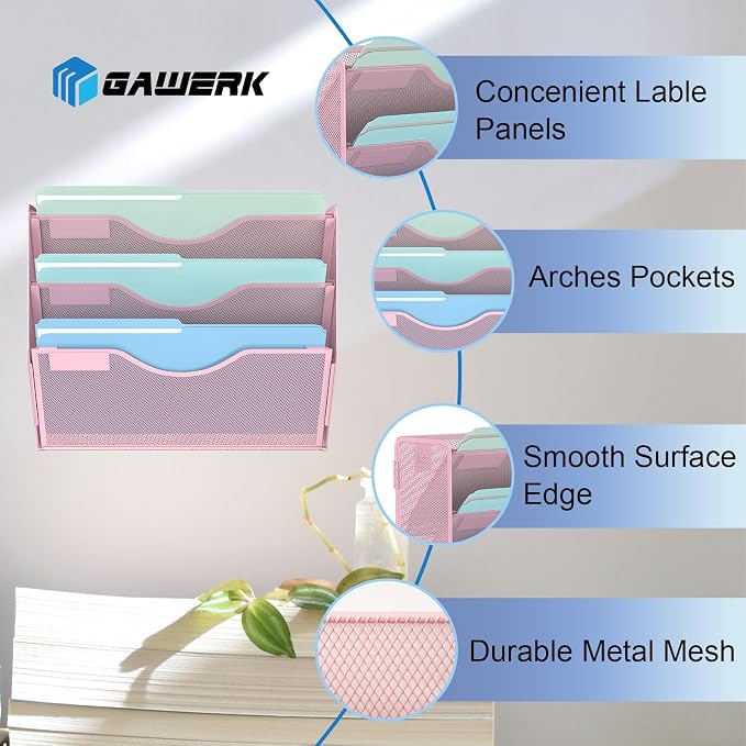3 Tier Hanging Wall File Organizer, Mesh Mail Paper Orgnization Hanging File - Image 3