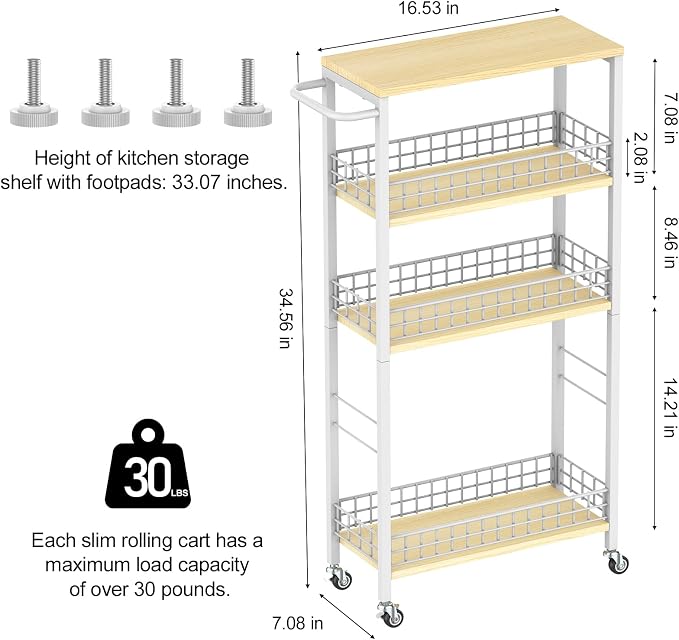 Slim Storage Cart White Narrow Storage Cabinet 4 Tier Laundry Room Organization - Image 2