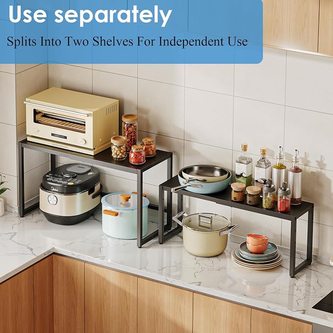 2 Pack Expandable Cabinet Countertop Shelves, Heavy Duty Metal Shelves - Image 8