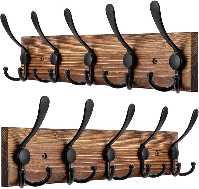 2pcs Coat Rack Wall Mount Wooden Hat Rack by Kuhome