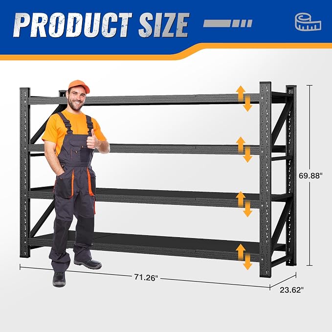 71" W Storage Shelves 5000lbs Garage Metal Shelving Heavy Duty Garage Shelves - Image 2